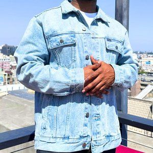 RVCA Dagger Twill Denim Jacket Men's Sz X-Large Blue Long Sleeve Button Collared